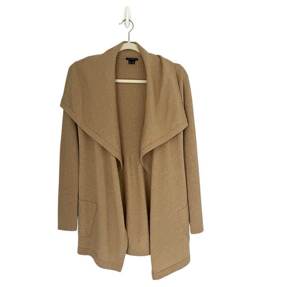 Theory Maritza Cashmere Cardigan Tan Draped Long Sweater Size S Quiet Luxury - Picture 2 of 10